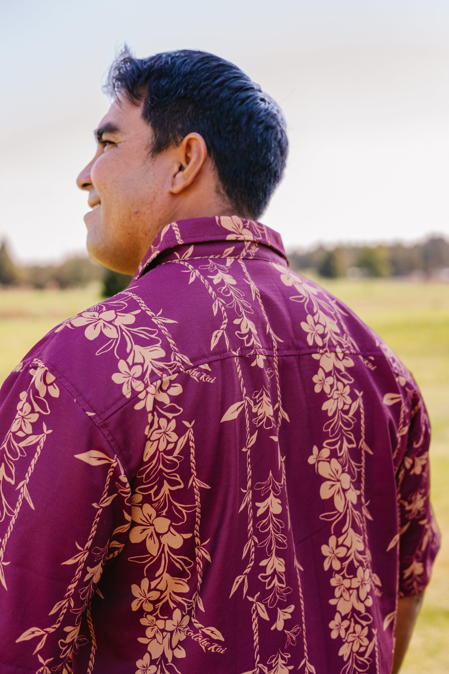Men’s Aloha Button-Up Shirt (Maroon)